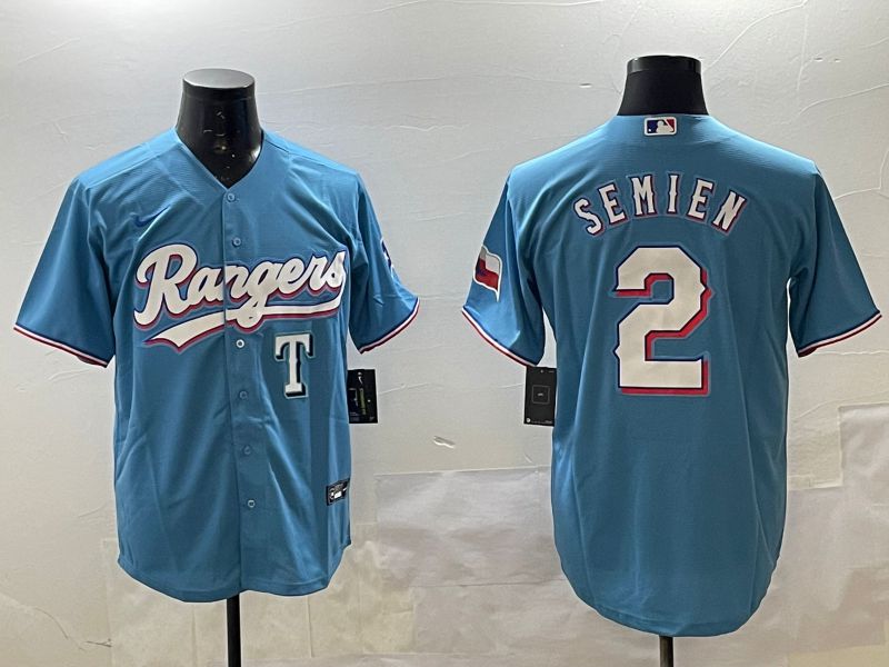 Men Texas Rangers 2 Semien Light Blue Game 2025 Nike MLB Jersey style 1